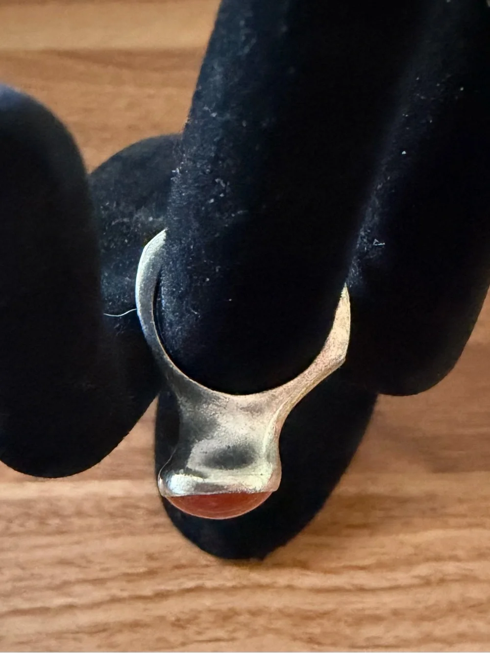 Vintage Silver Ring with Orange Cabochon Stone - Women's Fashion Ring